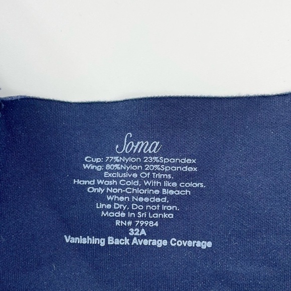 NWT Soma Vanishing Back Front Close Full Coverage Smoothing Navy Blue Bra Sz 32A - Picture 8 of 8